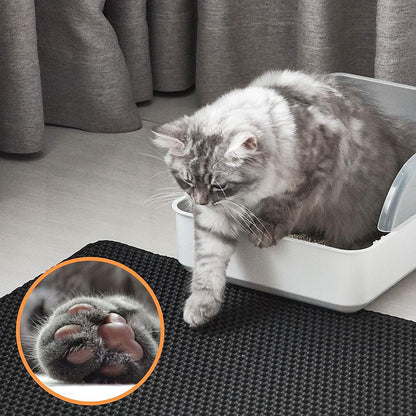 Cat Litter Mat 23"X17" Litter Box Mat, EVA Honeycomb Double Layer Design, Urine & Waterproof, Scatter Control Kitty Litter Mat, Less Waste, Easier to Clean,Washable, Black