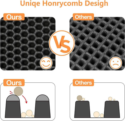 Cat Litter Mat 23"X17" Litter Box Mat, EVA Honeycomb Double Layer Design, Urine & Waterproof, Scatter Control Kitty Litter Mat, Less Waste, Easier to Clean,Washable, Black